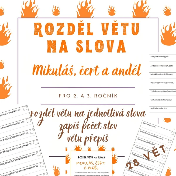 Rozděl větu na slova - Mikuláš, čert a anděl