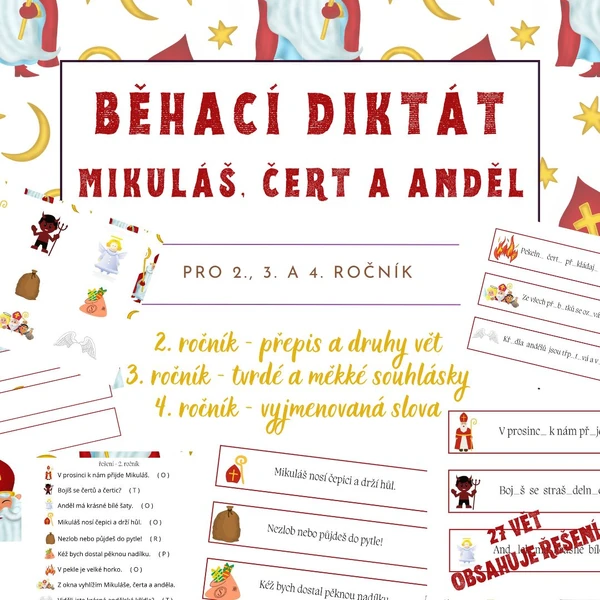 Mikuláš, čert a anděl - běhací diktát 2., 3., 4. ročník