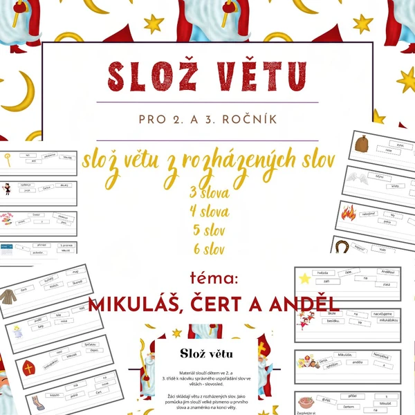 Slož větu - Mikuláš, čert a anděl