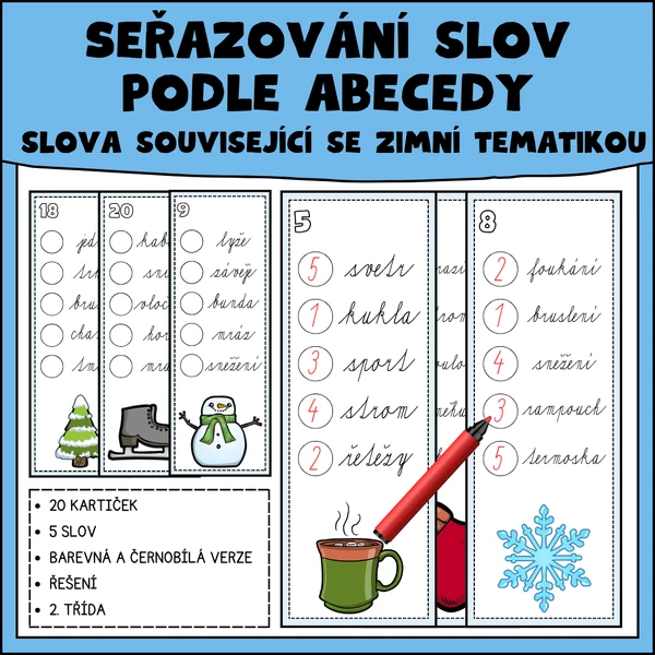Seřazování slov podle abecedy - slova související se zimní tematikou