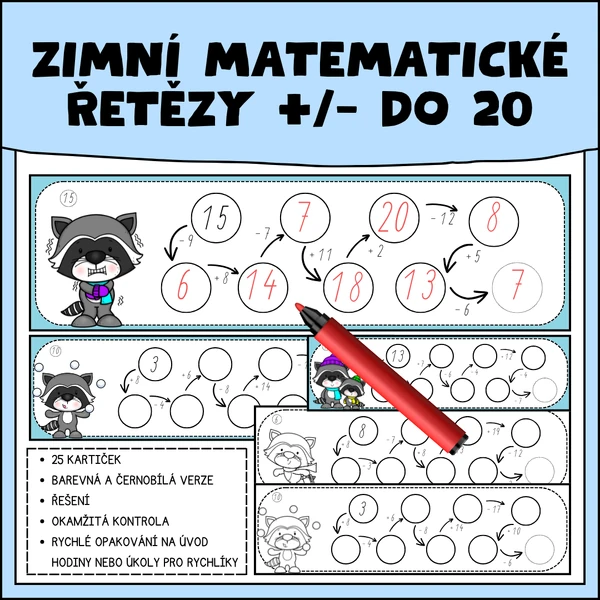 Zimní matematické řetězy - sčítání a odčítání do 20