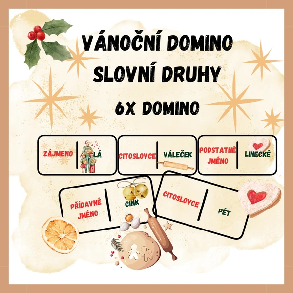 Vánoční domino - slovní druhy
