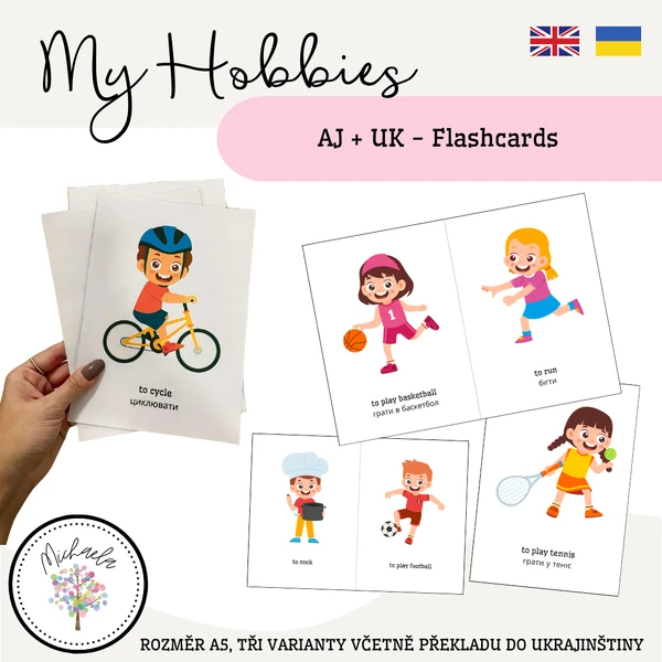 Flashcards - My hobbies (mé záliby, volný čas), včetně UK překladu