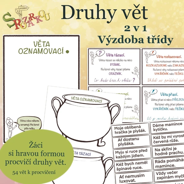 Druhy vět, kotlíky + výzdoba třídy 2v1 S Rozárkou