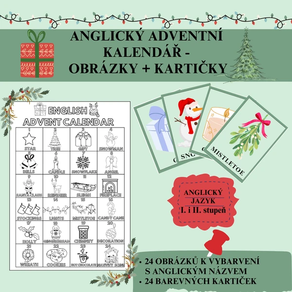 Anglický adventní kalendář - obrázky + kartičky