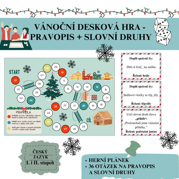 Vánoční desková hra - pravopis + slovní druhy