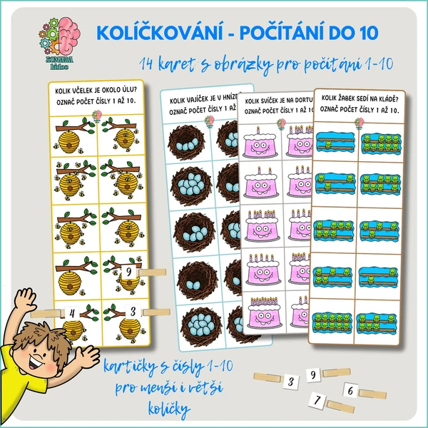 Kolíčkování - počítání do 10 (obdélníkové pásy)