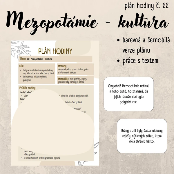 Plán hodiny (22) - 6. třída - Mezopotámie, kultura