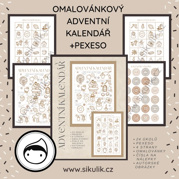 OMALOVÁNKOVÝ ADVENTNÍ KALENDÁŘ S ÚKOLY + PEXESO 