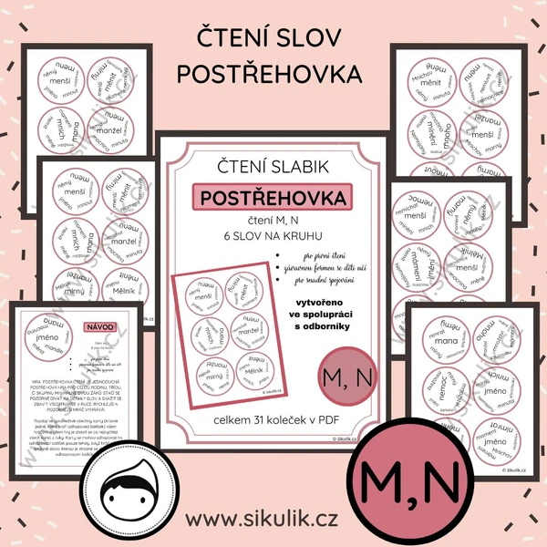 ČTENÍ SLOV postřehovka - procvičení čtení M, N