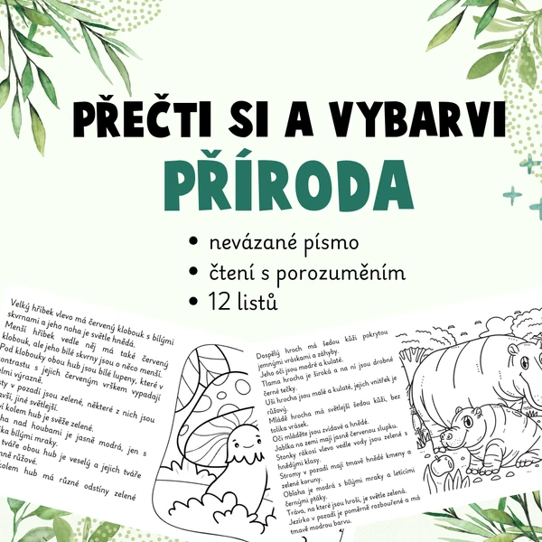 Přečti si a vybarvi - příroda (nevázané písmo)