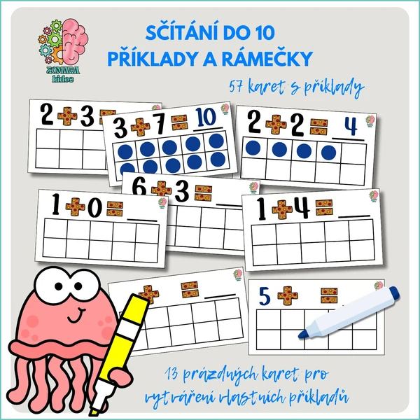 Sčítání do 10 - příklady a rámečky