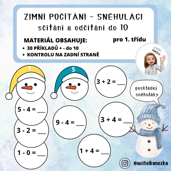 ZIMNÍ POČÍTÁNÍ - sčítání a odčítání do 10