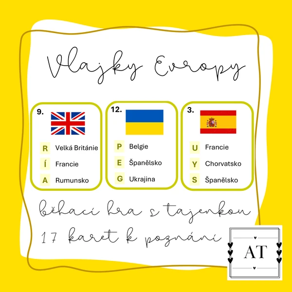Vlajky Evropy - běhací hra s tajenkou