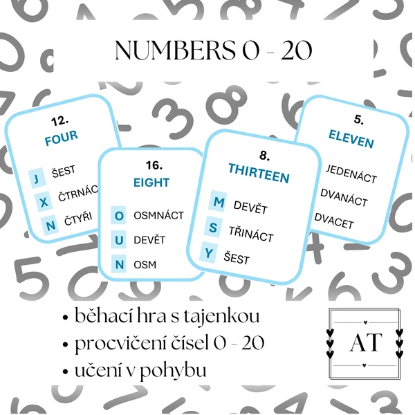 Numbers 0 - 20 - běhací hra s tajenkou