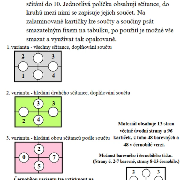 Sčítací obdélníky do 10 - různé úrovně