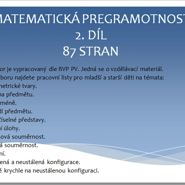 Matematická pregramotnost 2. díl, Předmatematické činnosti v MŠ.