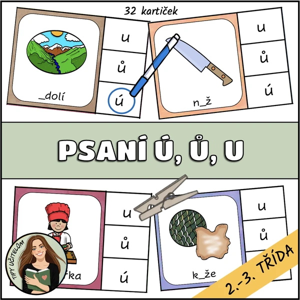 Psaní u, ú, ů - kolíčkování