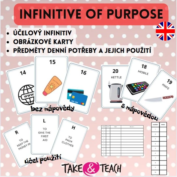 Účelový infinitive - Infinitive of purpose - předměty denní potřeby a jejich využití