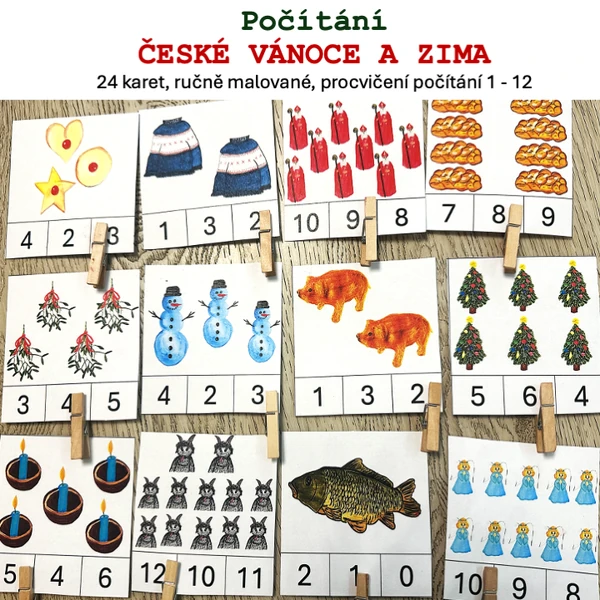 Počítání České vánoce a zima - kolíčková aktivita