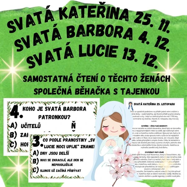 Sv. Kateřina, Sv. Barbora, Sv. Lucie - čtení a běhačka s tajenkou