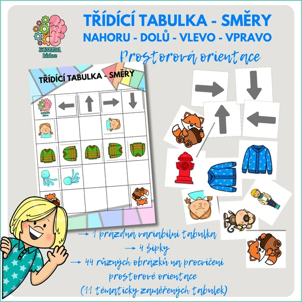 Třídící tabulka - prostorová orientace nahoru-dolů-vlevo-vpravo