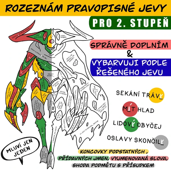 DOPLNÍM A VYBARVÍM PODLE PRAVOPISNÉHO JEVU! Nabušené vybarovačky pro 2. stupeň