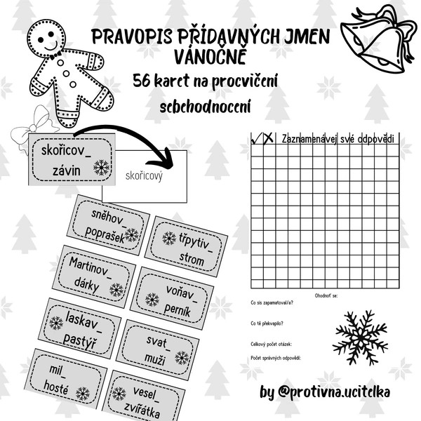 Přídavná jména vánočně- 56 karet a sebehodnocení