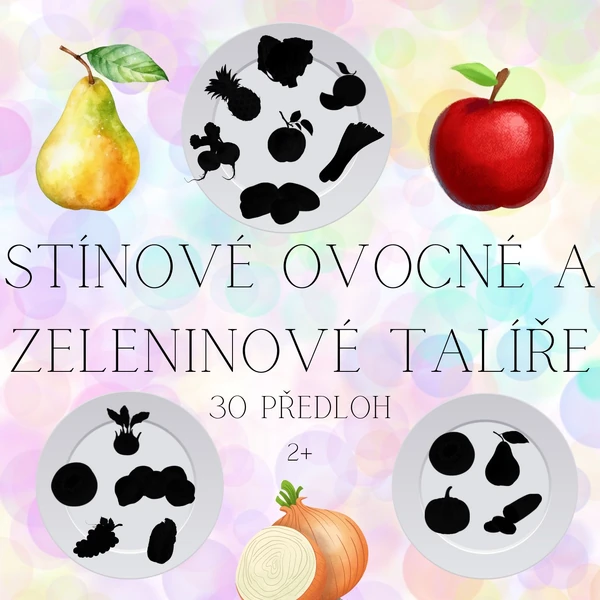 Stínové ovocné a zeleninové talíře - 30 obrázků k procvičování zrakového vnímání