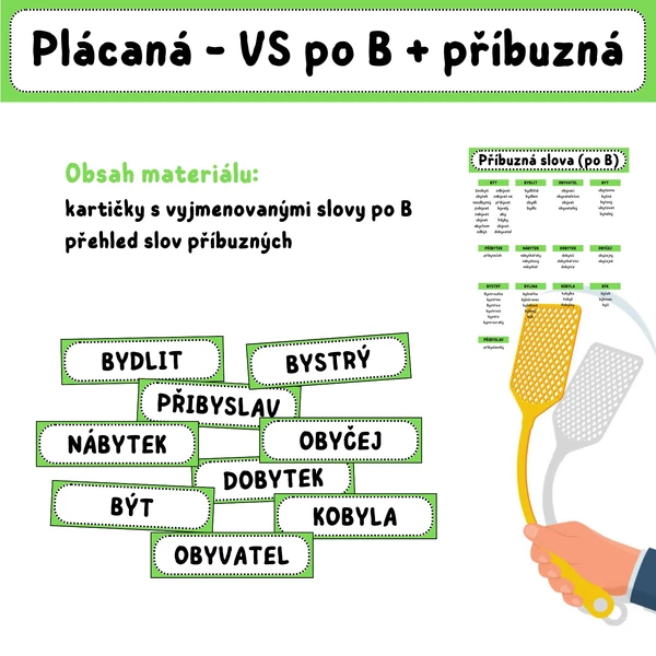 PLÁCANÁ - vyjmenovaná slova po B + příbuzná