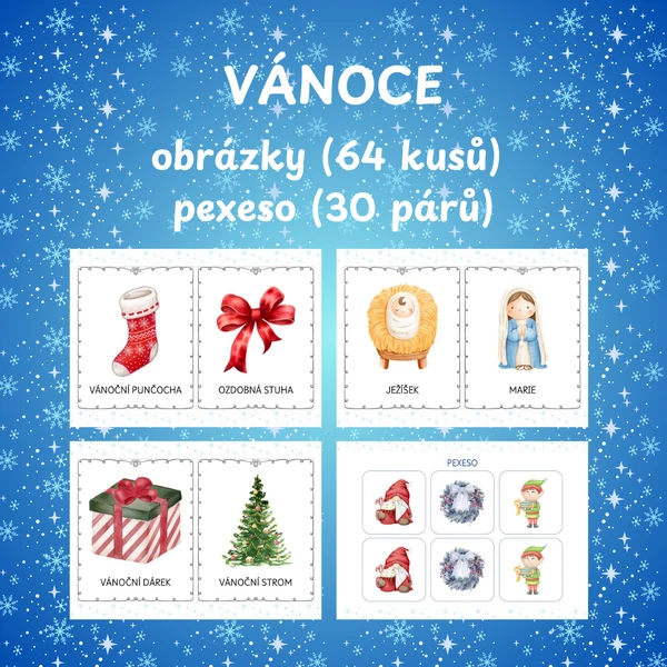 Vánoce - 64 demonstračních obrázků, hra pexeso 