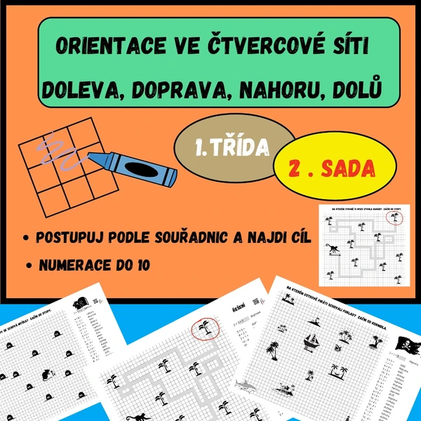 ORIENTACE VE ČTVERCOVÉ SÍTI - NUMERACE DO 10 - 2. sada