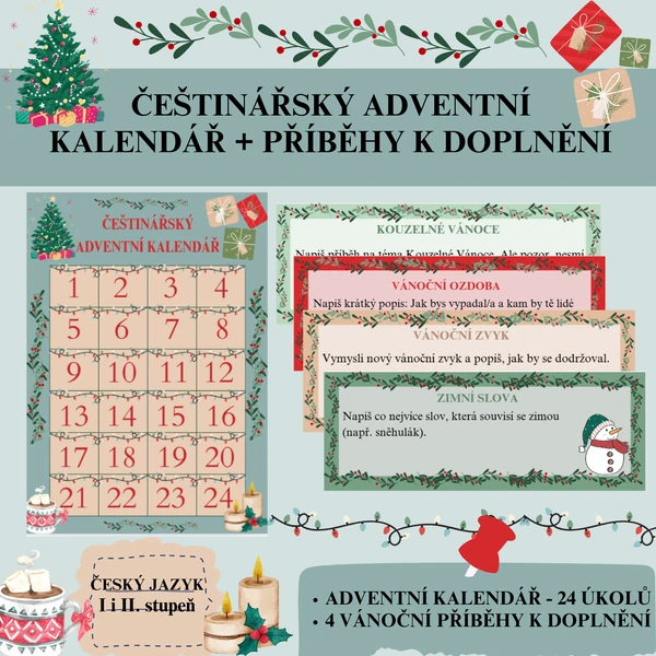 Češtinářský adventní kalendář + příběhy k doplnění