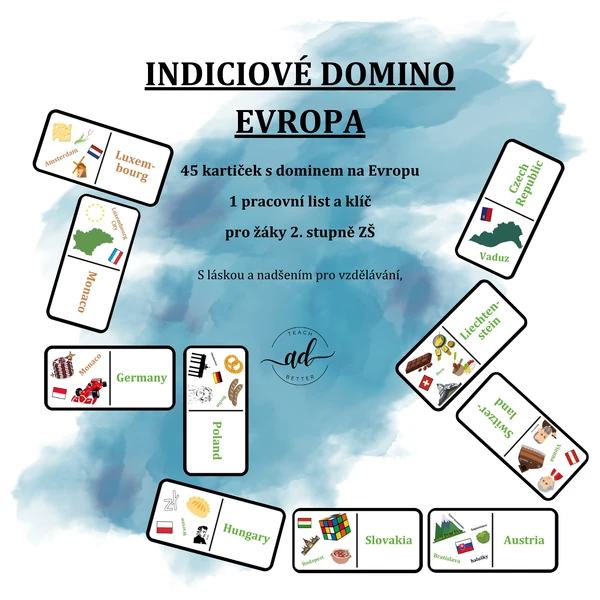 CLIL (Aj) indiciové domino - Evropa