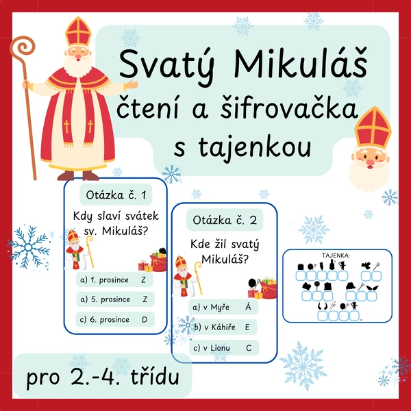 Sv. Mikuláš - čtení a šifrovačka s tajenkou