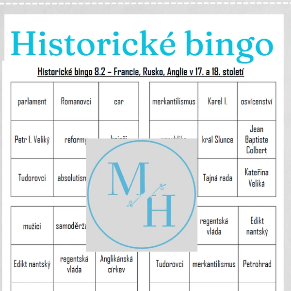 Historické bingo 8.2 - Francie, Rusko, Anglie v 17. a 18. století