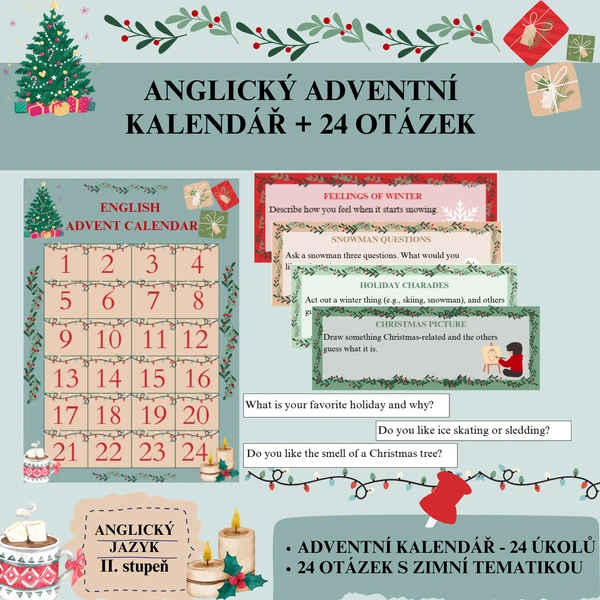 Anglický adventní kalendář + 24 otázek 