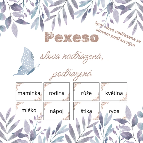 Pexeso - slova nadřazená, podřazená