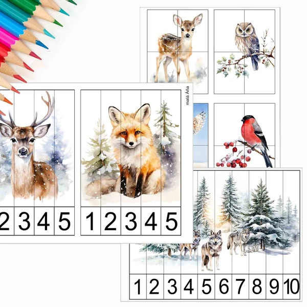 ZVÍŘÁTKA V ZIMĚ - počítání a puzzle pro nejmenší