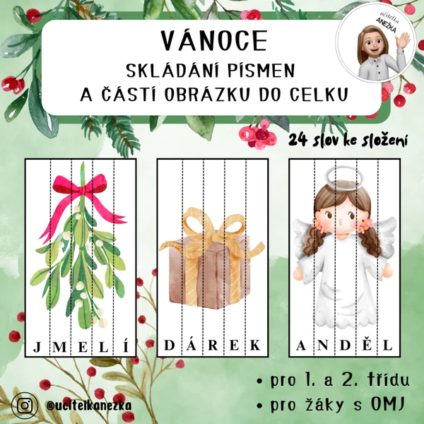 VÁNOCE - Skládání písmen a částí obrázku do celku