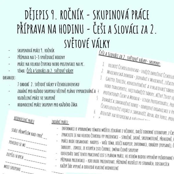 Češi a Slováci za 2. světové války - skupinová práce