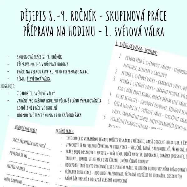 1. SVĚTOVÁ VÁLKA - skupinová práce