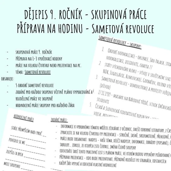 Sametová revoluce 1989 - skupinová práce