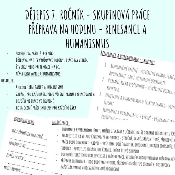 Renesance a humanismus - skupinová práce