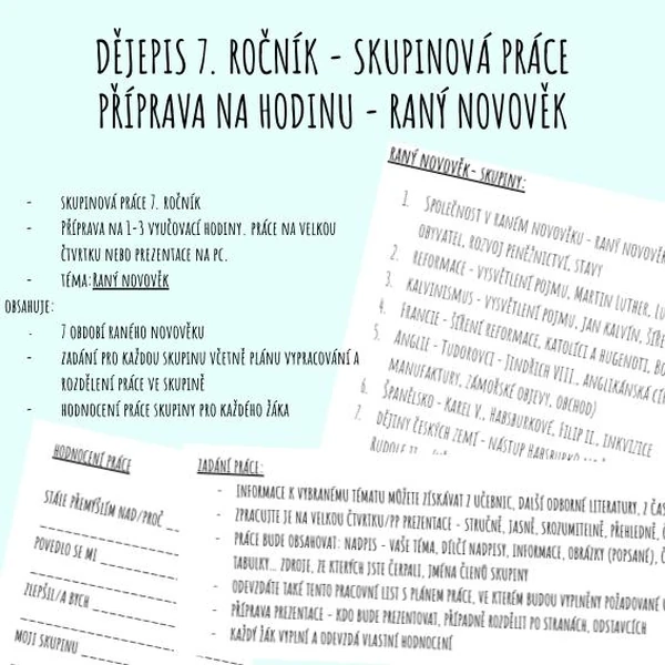 Raný novověk - skupinová práce