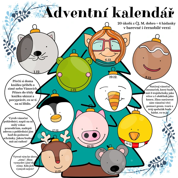 Adventní kalendář s úkoly z čj, m a dobré skutky