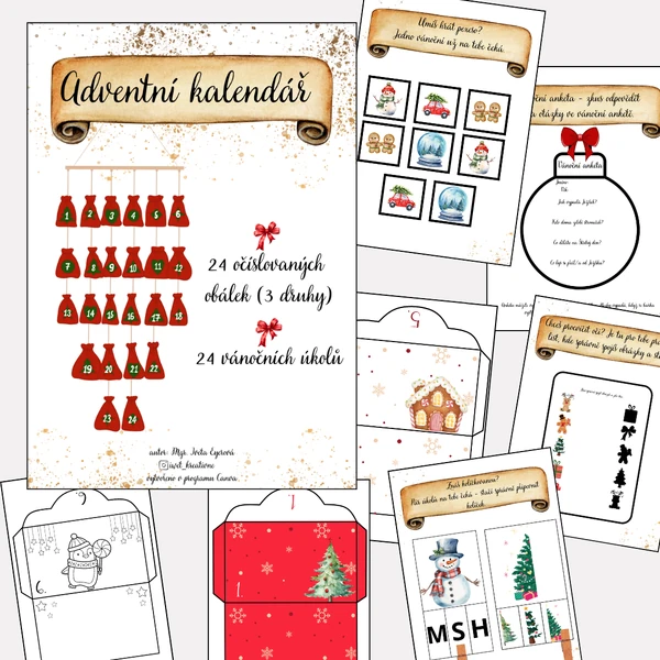 Adventní kalendář (24 úkolů) + 3 druhy obálek na úkoly
