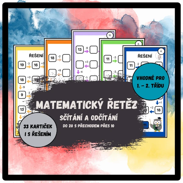 Matematický řetěz - sčítání a odčítání do 20 s přechodem přes desítku