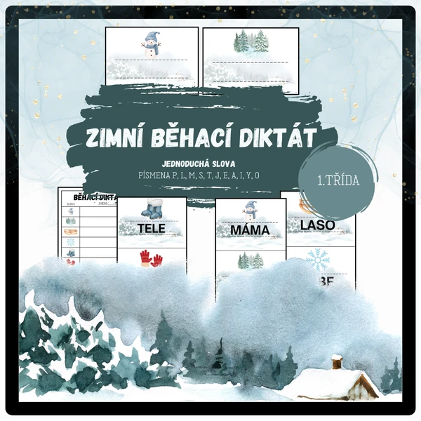Zimní běhací diktát - jednoduchá slova