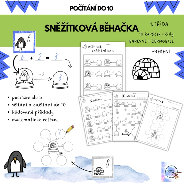 Zimní běhačka SNĚŽÍTKA - Počítání do 5, počítání 10